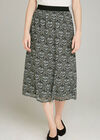 Black Graphic Leaf Floral Midi Skirt, Black, large