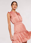 Satin Shimmer Jacquard Dress, Pink, large