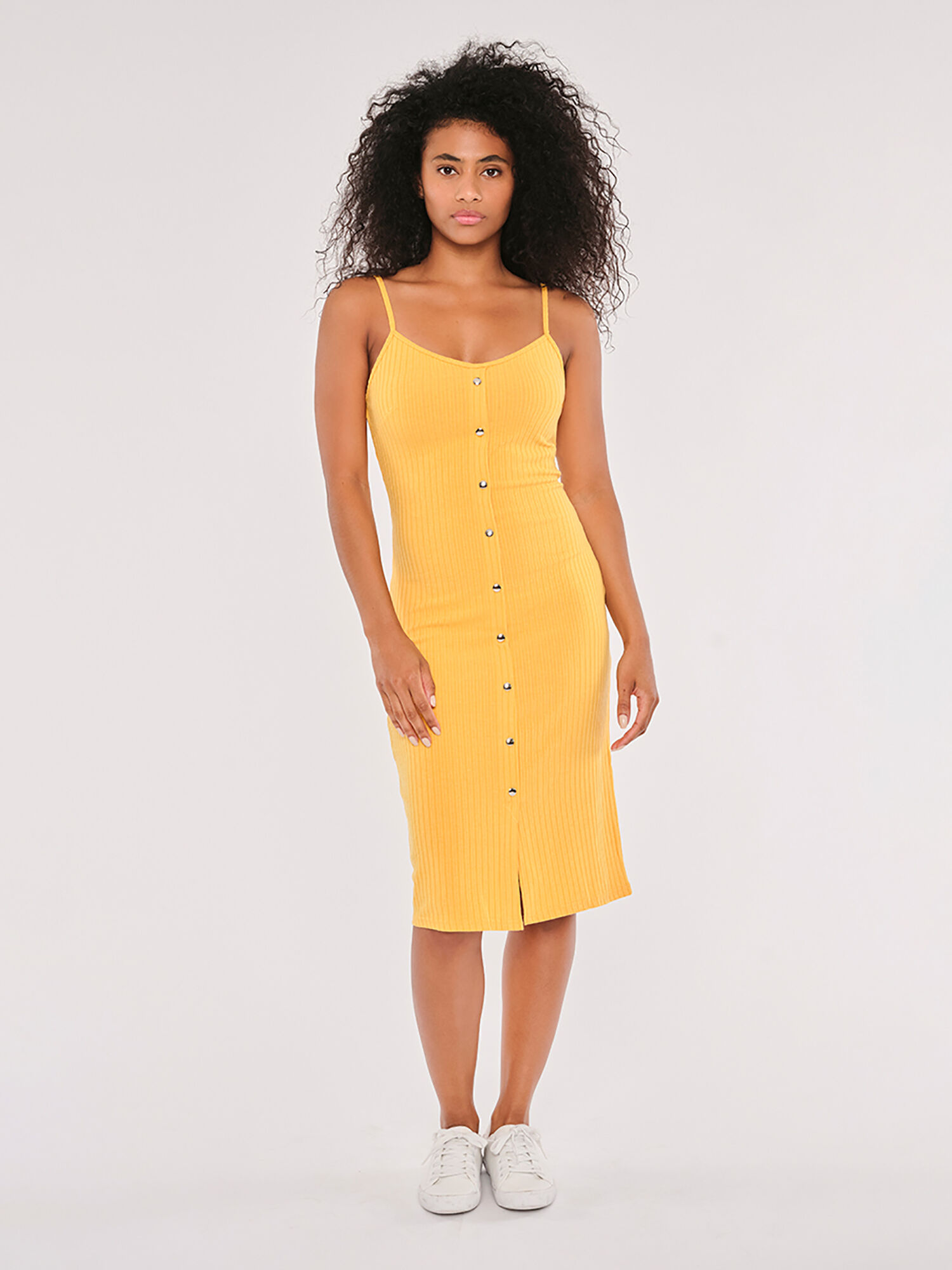 Ribbed Cami Midi Dress Apricot Clothing