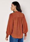 Ruffle Neck Textured Blouse, Rust, large