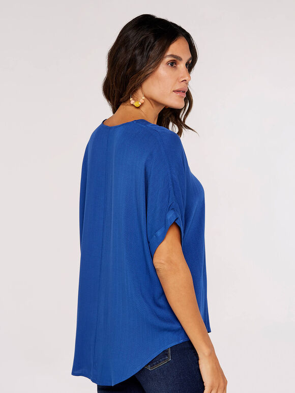 Chevron V Neck Top, Blue, large