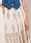 Gold Foil Paisley Tiered Maxi Skirt, Cream, large