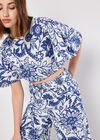 Cotton Floral Print Palazzo Trousers, Blue, large