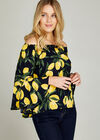 Navy Lemon Print Bardot Top, Navy, large