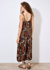 Leaf Print Wide Leg Jumpsuit, Rust, large