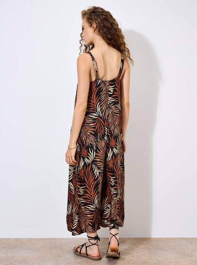Leaf Print Wide Leg Jumpsuit