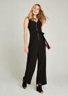 Black Zipper Belted Jumpsuit, Black, large