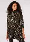 Oversized Batwing Swirl Knit Top, Khaki, large