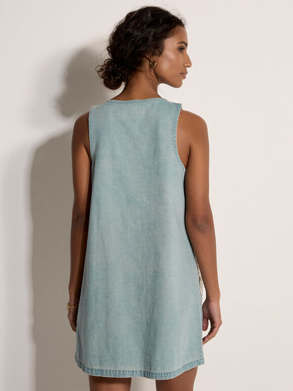 Denim Shift Mini Dress, Blue, large