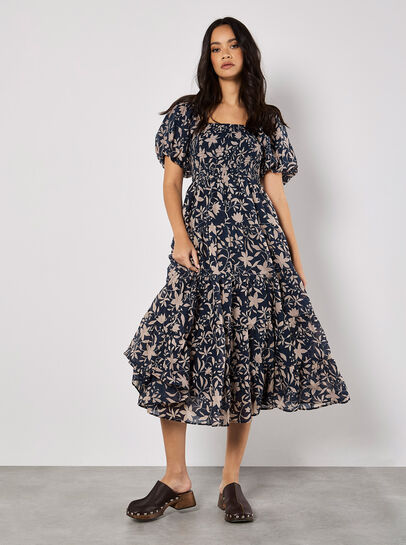 Sarasa Floral Tiered Midi Dress