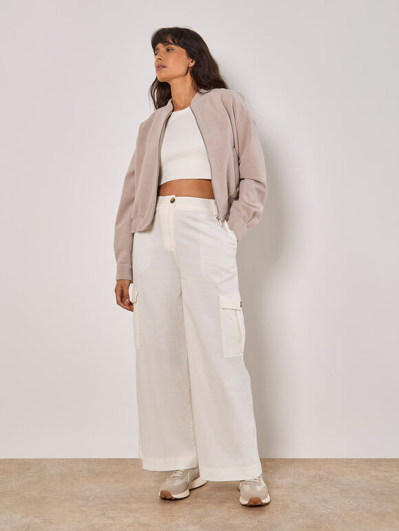 Wide Leg Chino Trousers, Cream, large