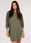 Ribbed Cocoon Mini  Dress, Khaki, large