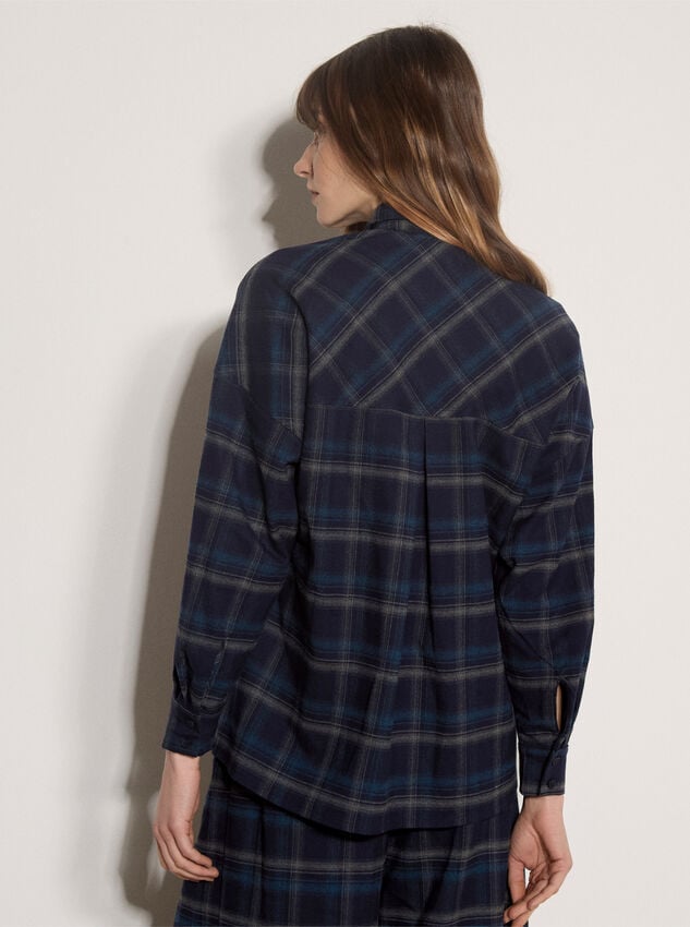 Oversized Check Print Shirt, Navy, large