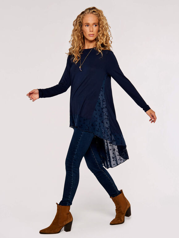 Butterfly Lace Panel Top, Navy, large