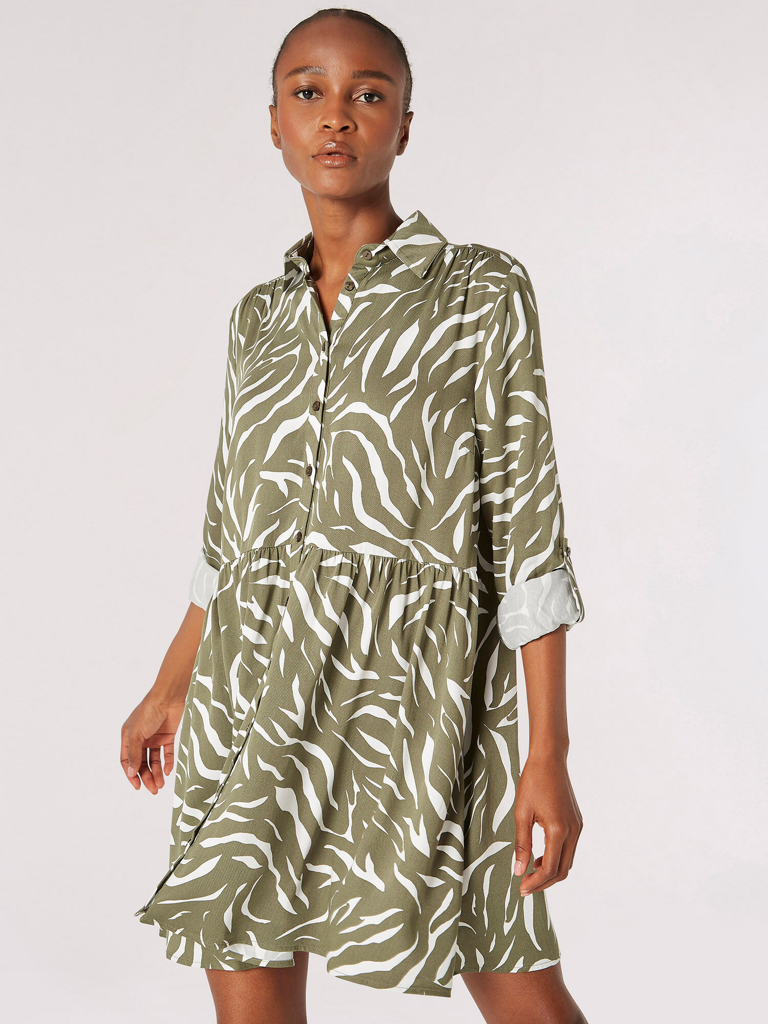 Khaki animal print clearance shirt dress