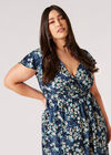 Curve Floral Swirl Wrap Midi Dress, Navy, large