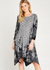 Floral Edge Hanky Hem Dress, Grey, large