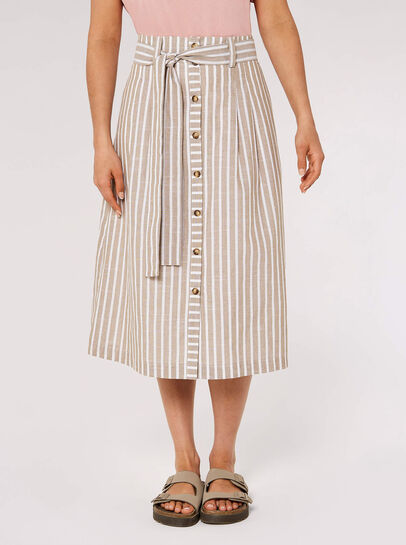 Striped Button Midi Skirt
