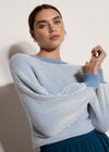 Ribbed Stripe Batwing Jumper, Blue, large