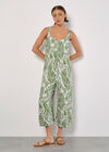 Leaf Print Wide Leg Jumpsuit, White, large