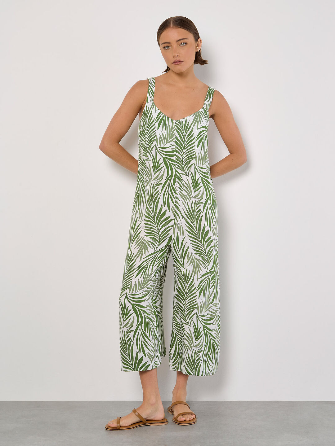 Leaf Print Wide Leg Jumpsuit