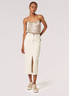 Split Seam Denim Midi Skirt, Cream, large