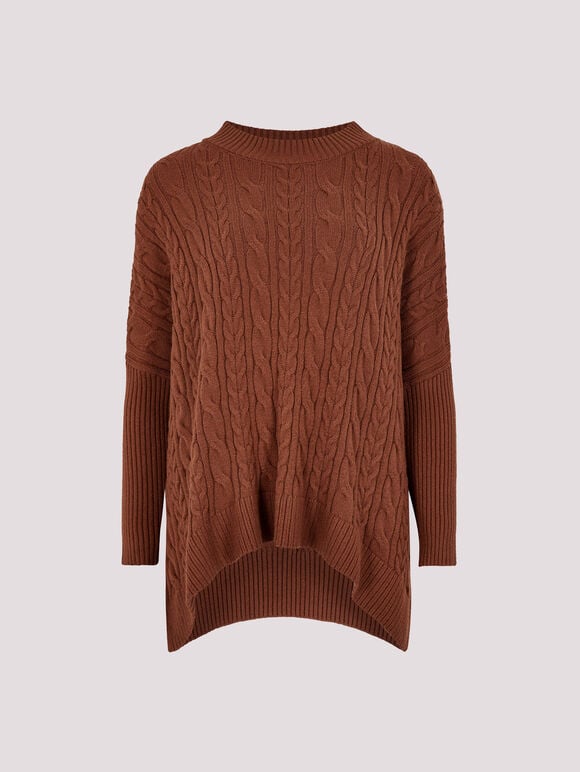 Cable Knit Oversized Jumper, Rust, large