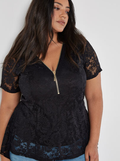 Lace Zip Front Top