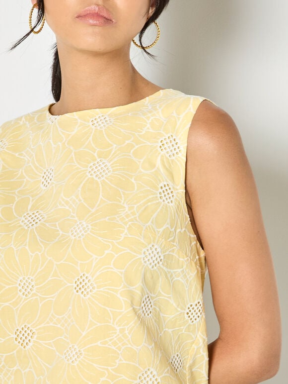 Floral Lace Embroidered Shell Top

, Yellow, large