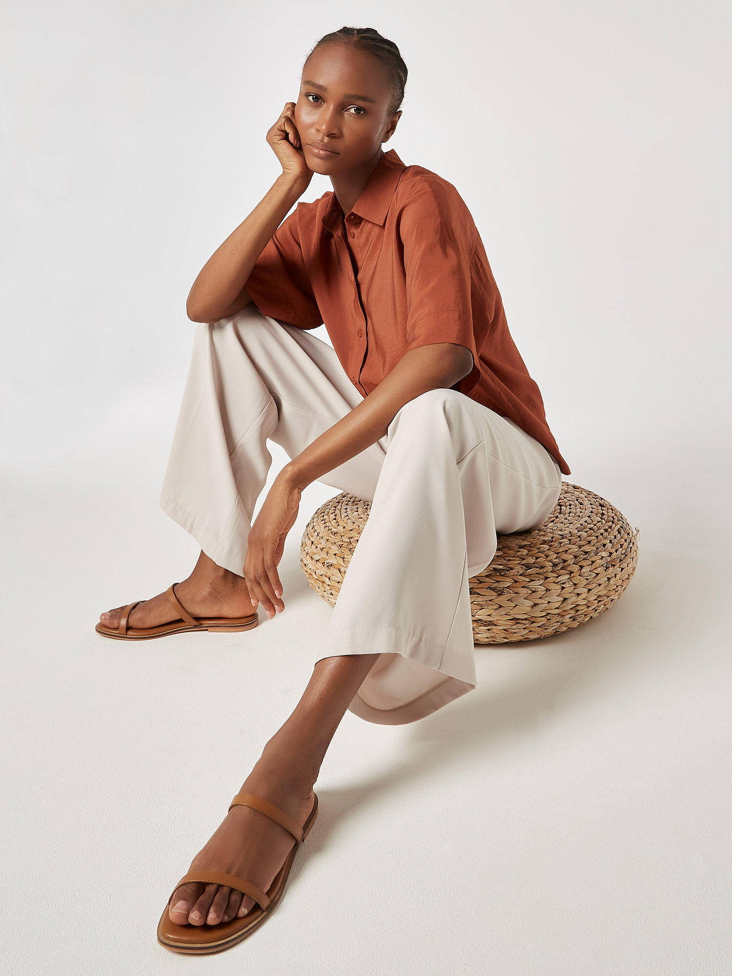 Strappy Leather Sandals Apricot Clothing