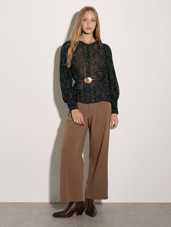 Snakeskin Chiffon Blouse, Green, large
