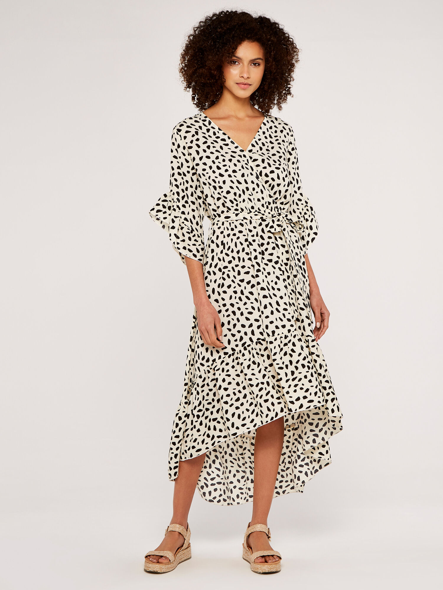 Ruffle wrap dress sales white