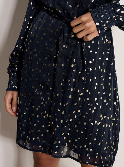Gold Foil Spot Self-Stripe Mini Dress