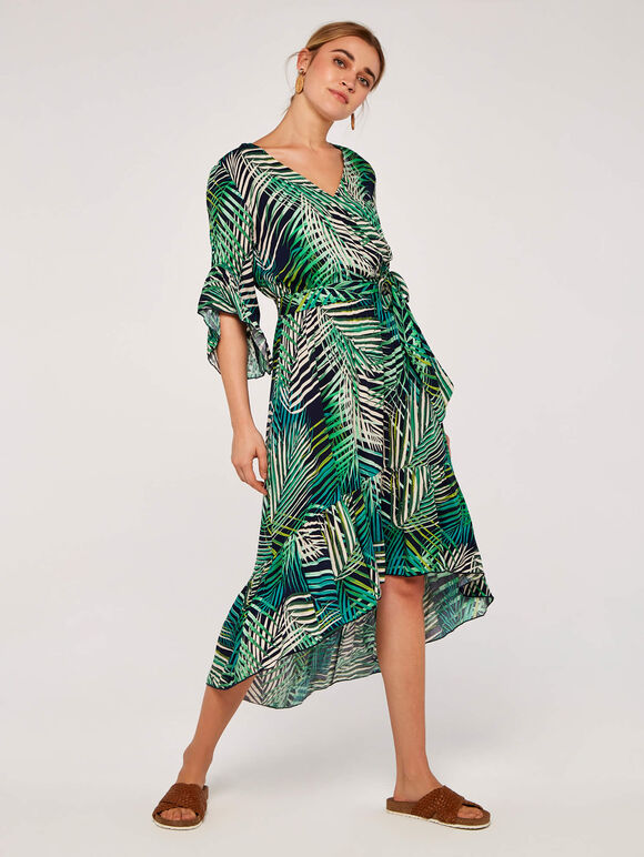 Tropical Leaf Ruffle Dress, Navy, large