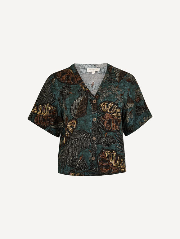 Tropical Leaf Print Shirt, Green, large