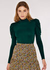 Ruched Shoulder Fitted Jumper, Green, large