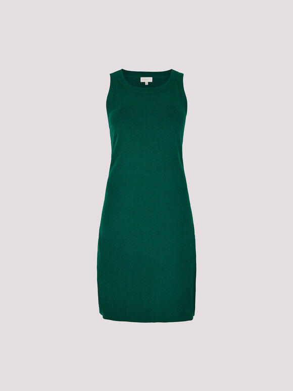 Knitted Shift Mini Dress, Green, large