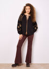Aztec Embroidered Blouse, Black, large