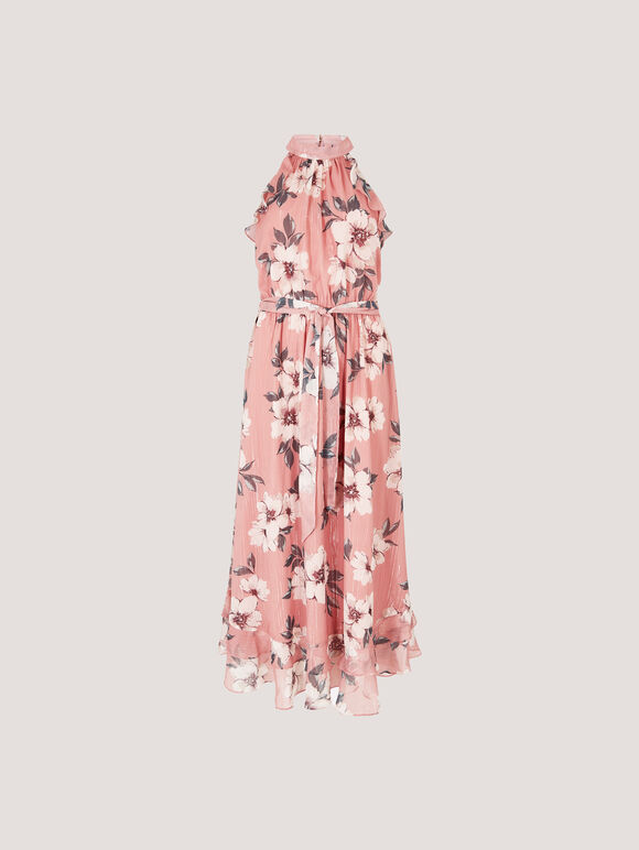 Painterly Floral Shimmer Midi Dress, Pink, large