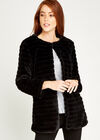 Self Stripe Faux Fur Jacket, Black, large