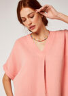 Textured Cotton Pleat Front Top, Pink, large