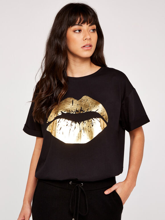 Glam Iridescent Lips T-Shirt, Black, large