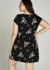 Floral Bunches Shirred Waist Dress +, Black, large