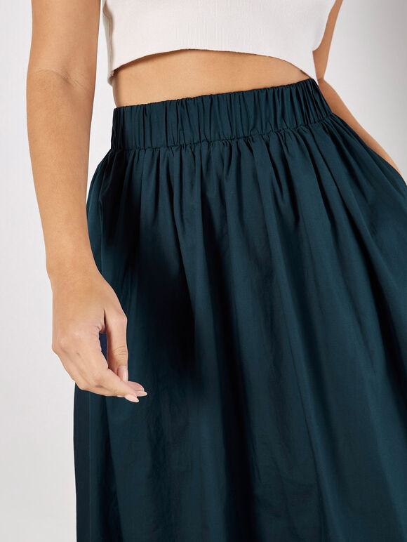 Puff Hem Midi Skirt, Navy, large
