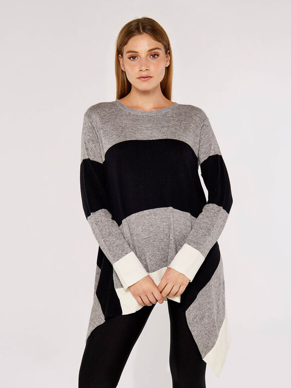 Statement Colourblock Waterfall Jumper, Grey, large