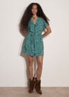 Zebra Print Zip-Down Mini Dress, Teal, large