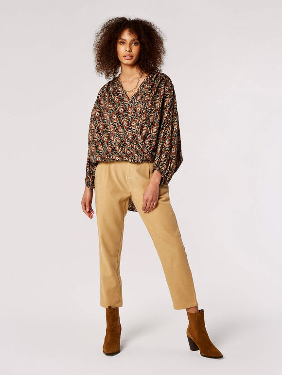Ikat Tile Print Wrap Top, Rust, large
