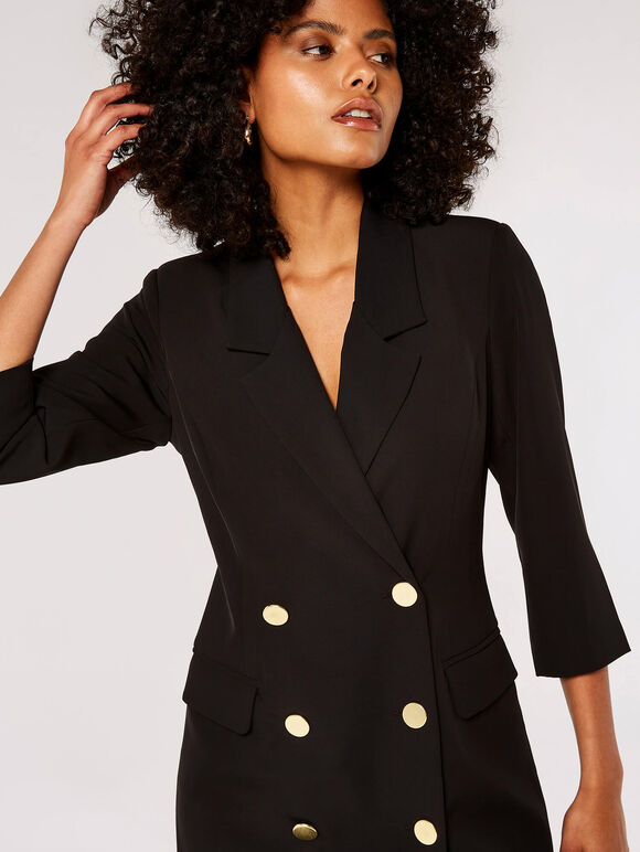 Double-Breasted Blazer Mini Dress, Black, large