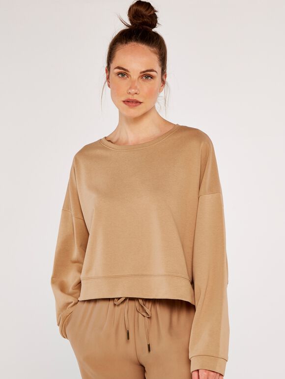 Cropped Sweatshirt, Stone, large