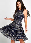 Printed Lace Skater Dress, Navy, large